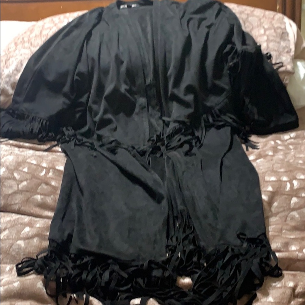 Suede quarter length tassel coat